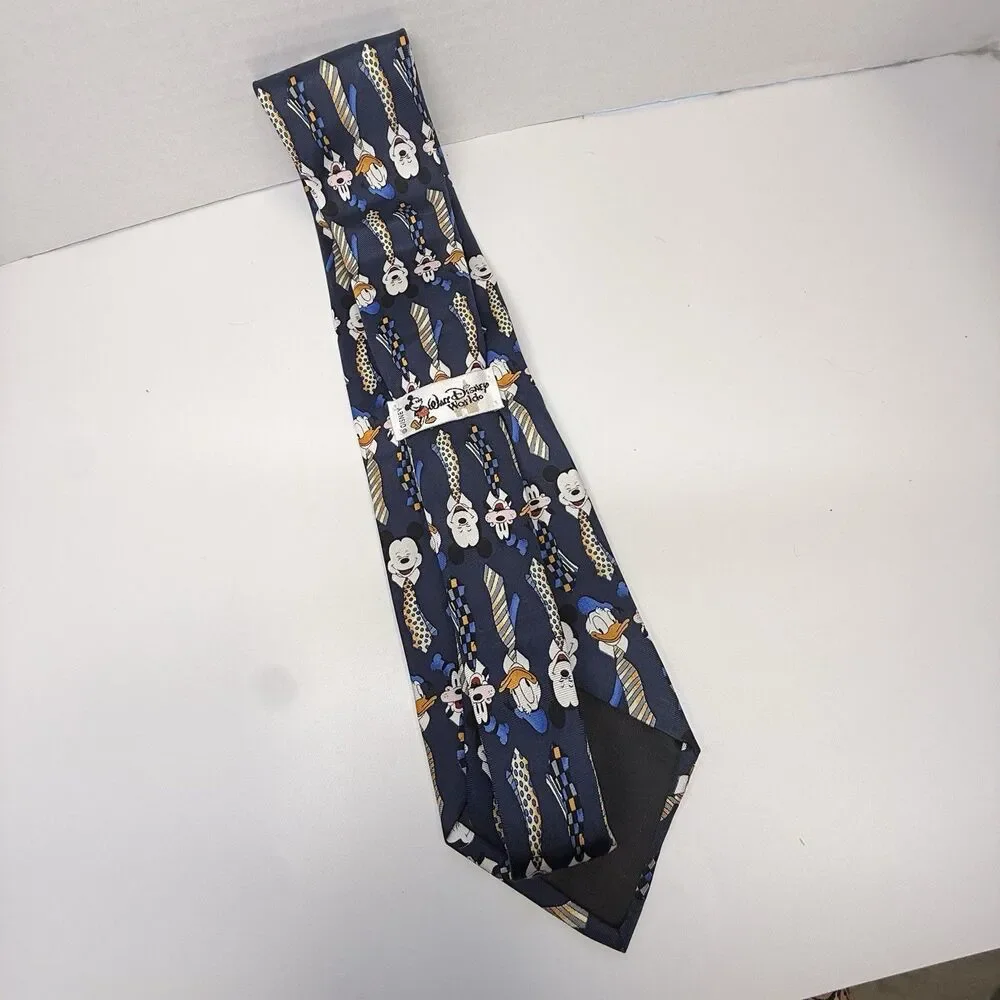 Walt Disney World Mickey Donald Goofy Wearing Ties 100% Silk Neck Tie